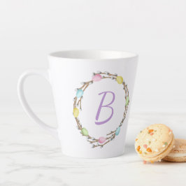 Taza De Café Latte Corona de sauce de Pascua con monograma y huevos p