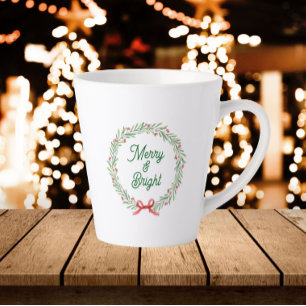 Taza De Café Latte Corona de vacaciones Merry & Bright