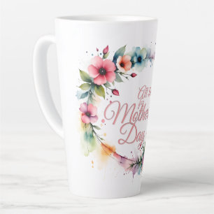 Taza De Café Latte Corona floral de acuarela para el Día de la Madre