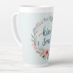 Taza De Café Latte Corona floral de alma amable con cita en acuarela