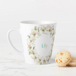 Taza De Café Latte Corona floral de lirios en acuarela, regalo con no