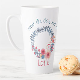 Taza De Café Latte Corona floral pastel de rojo, blanco y azul