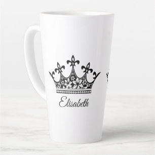 Taza De Café Latte Corona reina floral blanco blanco bello vintage