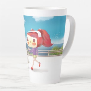 Taza De Café Latte Corriendo con perro a orillas del mar