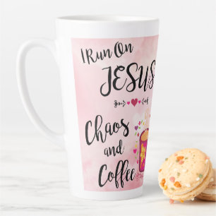 Taza De Café Latte Corro con Jesús, caos y café
