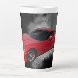Taza De Café Latte Corvette rojo con fondo extraíble de humo gris