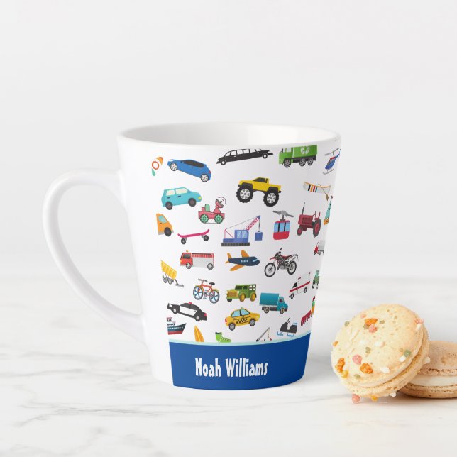Taza De Café Latte Cosas De Niño Pequeño Que Mueven Carros De Vehícul (In situ)