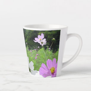 Taza De Café Latte Cosmea, Latte Mug, Collage de campo de flores silv