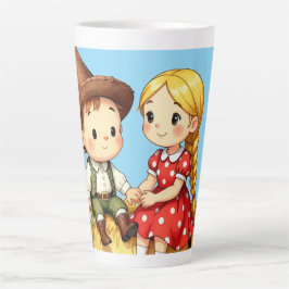 Taza De Café Latte Country Kids on a Hay Bale, 