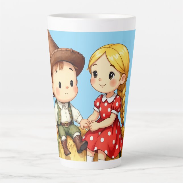 Taza De Café Latte Country Kids on a Hay Bale,  (Anverso)