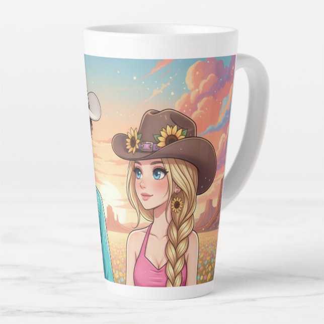 Taza De Café Latte cowboy and cowgirl anime style (Ángulo derecho)
