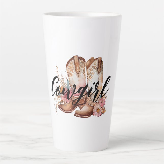 Taza De Café Latte Cowgirl Brown Western Cowboy Bots (Anverso)