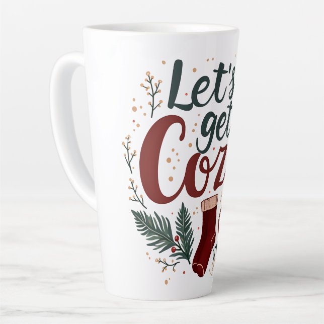 Taza De Café Latte Cozy Holiday Pine Berry Lettering (Ángulo izquierdo)