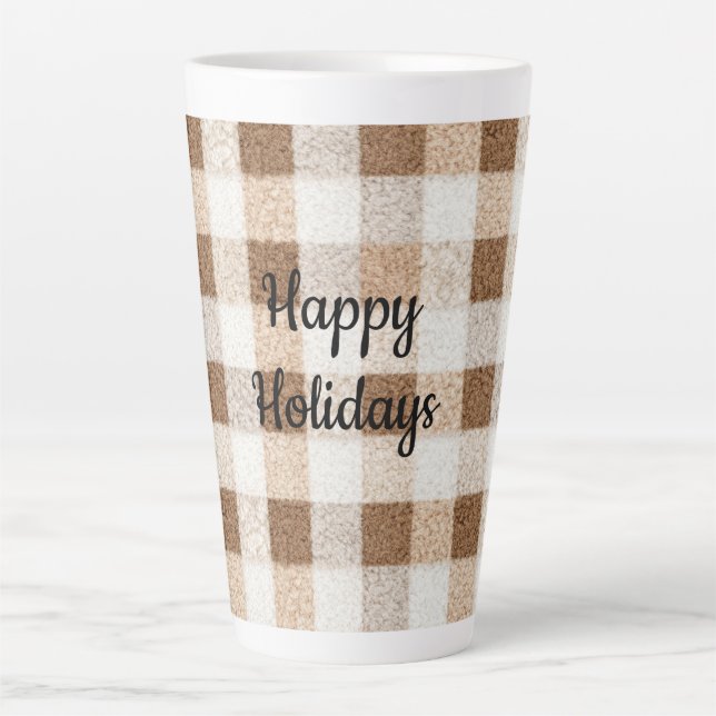 Taza De Café Latte Cozy Warm Brown Cream Stripes Christmas (Anverso)