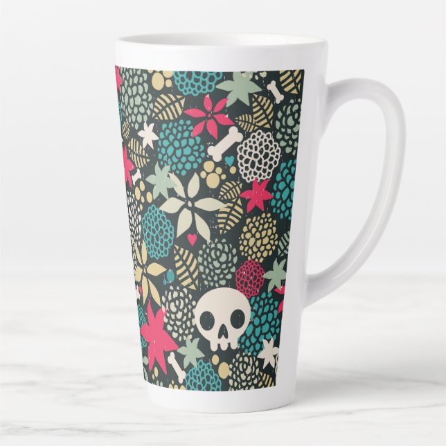 Taza De Café Latte Cráneo de flores (Derecha)