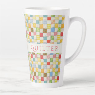 Taza De Café Latte CRAZY QUILT Tall Latte Mug + Inicial