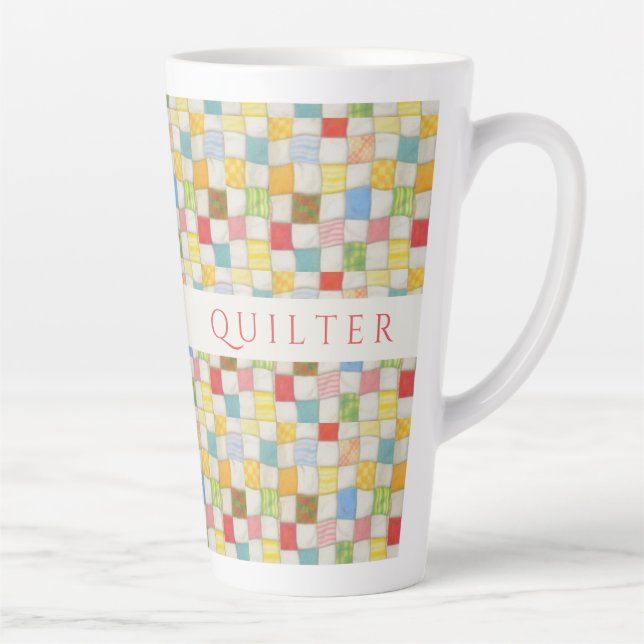 Taza De Café Latte CRAZY QUILT Tall Latte Mug + Inicial (Derecha)