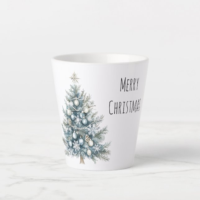 Taza De Café Latte Cream Blue Winter Christmas Tree (Anverso)