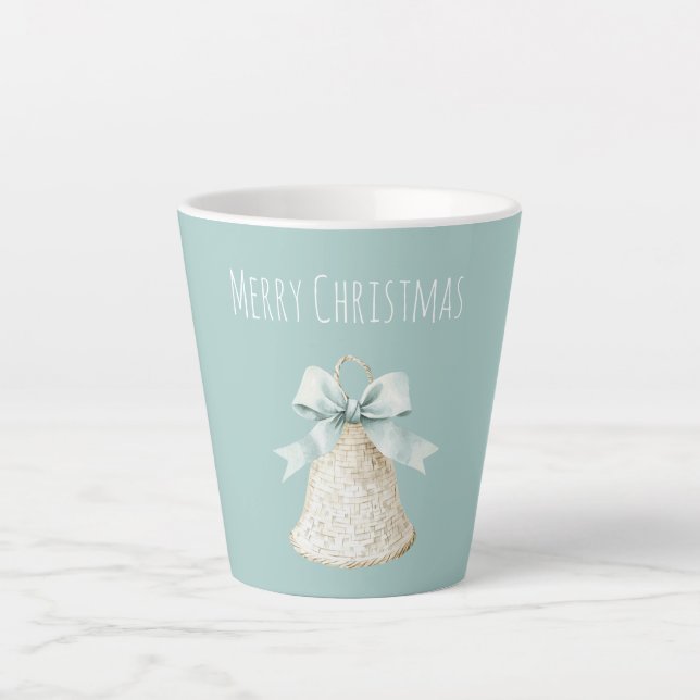 Taza De Café Latte Cream Christmas Bell Pretty Blue Bow (Anverso)