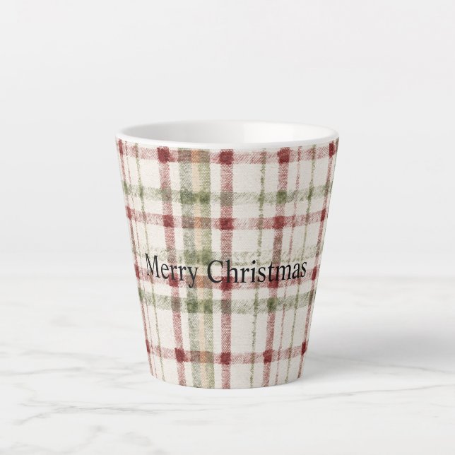 Taza De Café Latte Cream Green Red Plaid Stripes Christmas  (Anverso)
