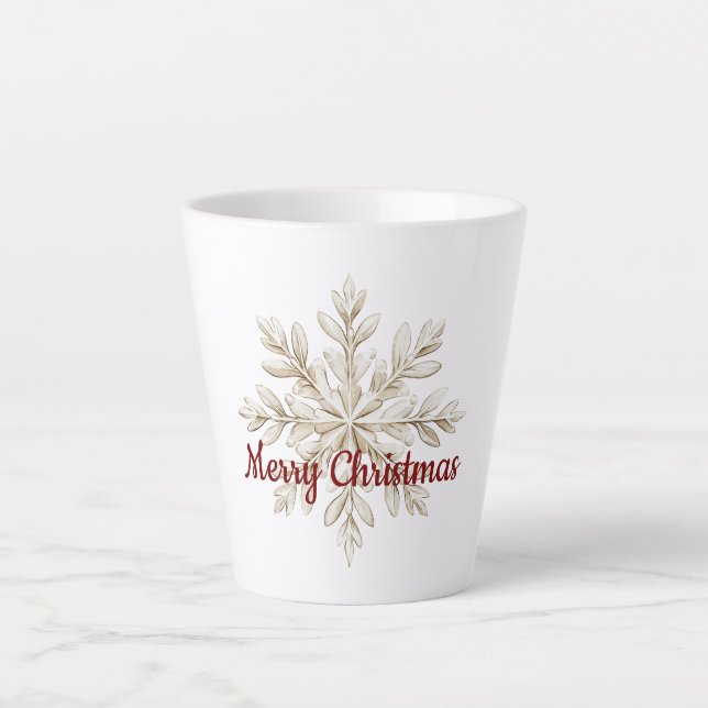 Taza De Café Latte Cream Snowflake Red Merry Christmas (Anverso)
