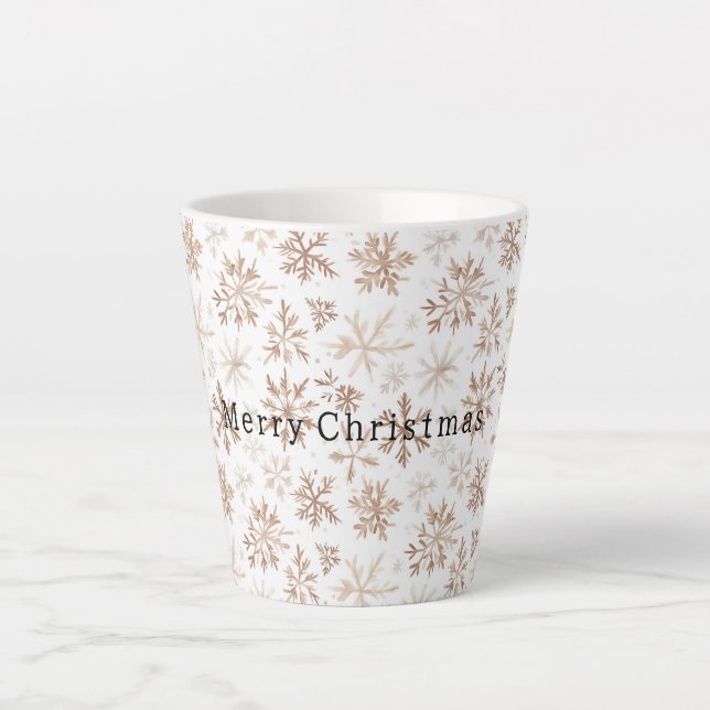 Taza De Café Latte Cream White Snowflakes Christmas   (Anverso)