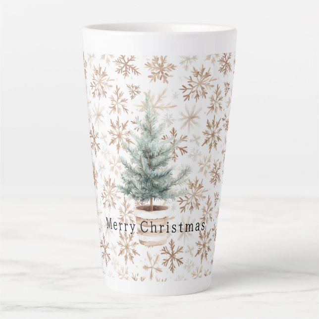 Taza De Café Latte Cream White Snowflakes Christmas Tree (Anverso)