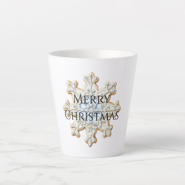 Taza De Café Latte Crema azul Navidad Snowflake (Anverso)