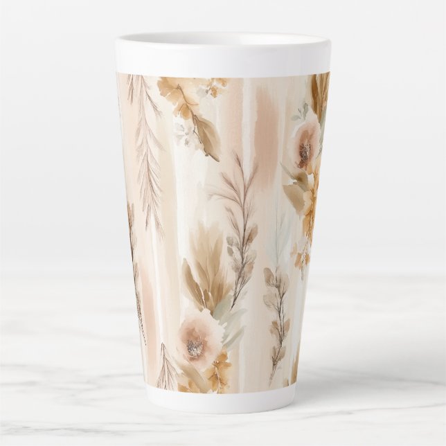Taza De Café Latte Crema Rústica Floral Boho (Anverso)
