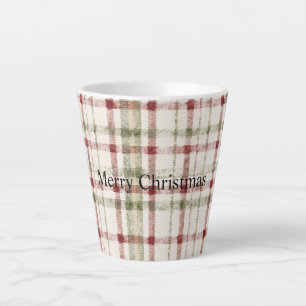 Taza De Café Latte Crema Verde Rojo Cuadros Rayas Navidad