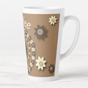 Taza De Café Latte Crema y. Mug de lata de flores de chocolate marrón