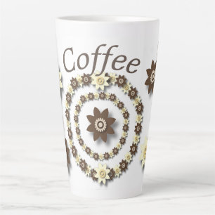 Taza De Café Latte Crema y. Mug de lata de flores de chocolate marrón