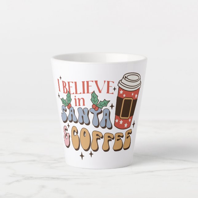 Taza De Café Latte Creo en Santa y el café | Navidades Latte (Anverso)