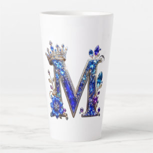 Taza De Café Latte Cristal de Zafiro Real M Corona Monograma