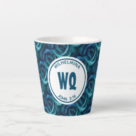 Taza De Café Latte Cristiano Rosa azul monograma personalizado