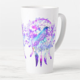 Taza De Café Latte Crow Dreamcatcher Blue Purple Floral