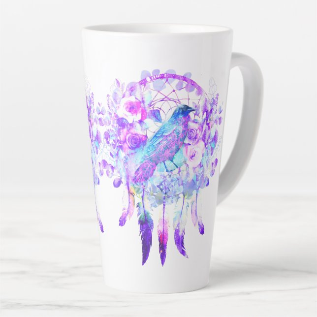 Taza De Café Latte Crow Dreamcatcher Blue Purple Floral (Ángulo derecho)