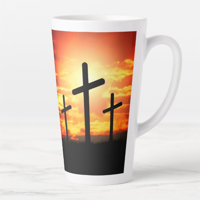 Taza De Café Latte Cruces, hojas de silueta de sol pintadas-67137 (Derecha)