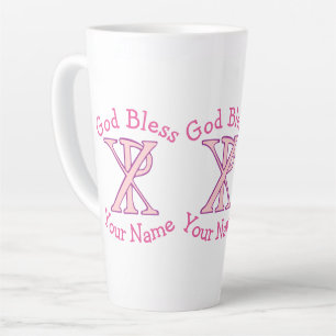 Taza De Café Latte Cruz cristiana Chi Ro rosa personalizada