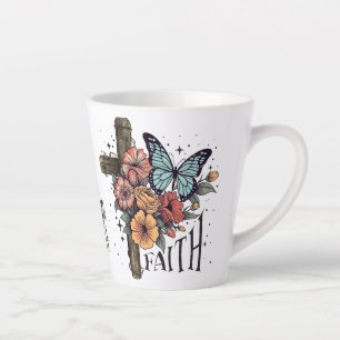 Taza De Café Latte Cruz de fe floral