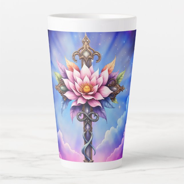 Taza De Café Latte Cruz de Loto Celestial (Anverso)