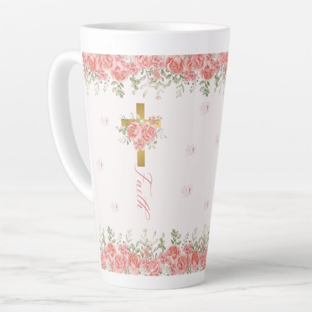 Taza De Café Latte Cruz floral de regalo de fe (Ángulo izquierdo)