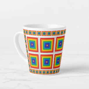 Taza De Café Latte Cuadrado 3D Arcoíris Retro