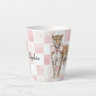 Taza De Café Latte Cuadrados de arco rosado Leopard
