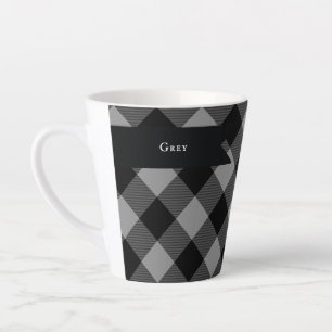 Taza De Café Latte Cuadrados de color gris y negro para verificación