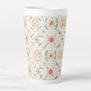 Taza De Café Latte Cuadrados Florales Rosa Amarillo