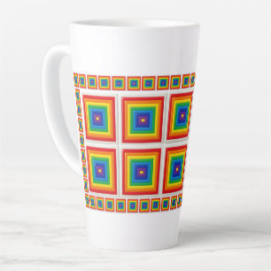 Taza De Café Latte Cuadrícula Geométrica Arcoíris
