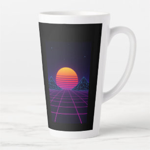 Taza De Café Latte Cuadrícula Neon Sunset - Stic de ondas sintéticas