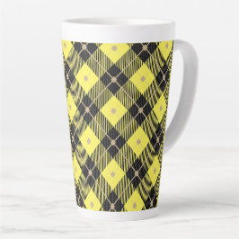 Taza De Café Latte Cuadro de Plaid Negro Amarillo Leñador