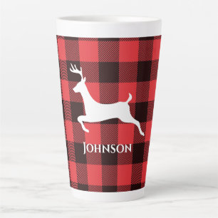 Taza De Café Latte Cuadro de Tartán Rojo y Negro de Reno Plaid de Búf